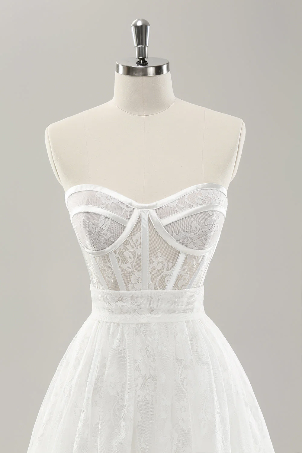 White Strapless Corset Tiered Long Wedding Dress - JUORTHO