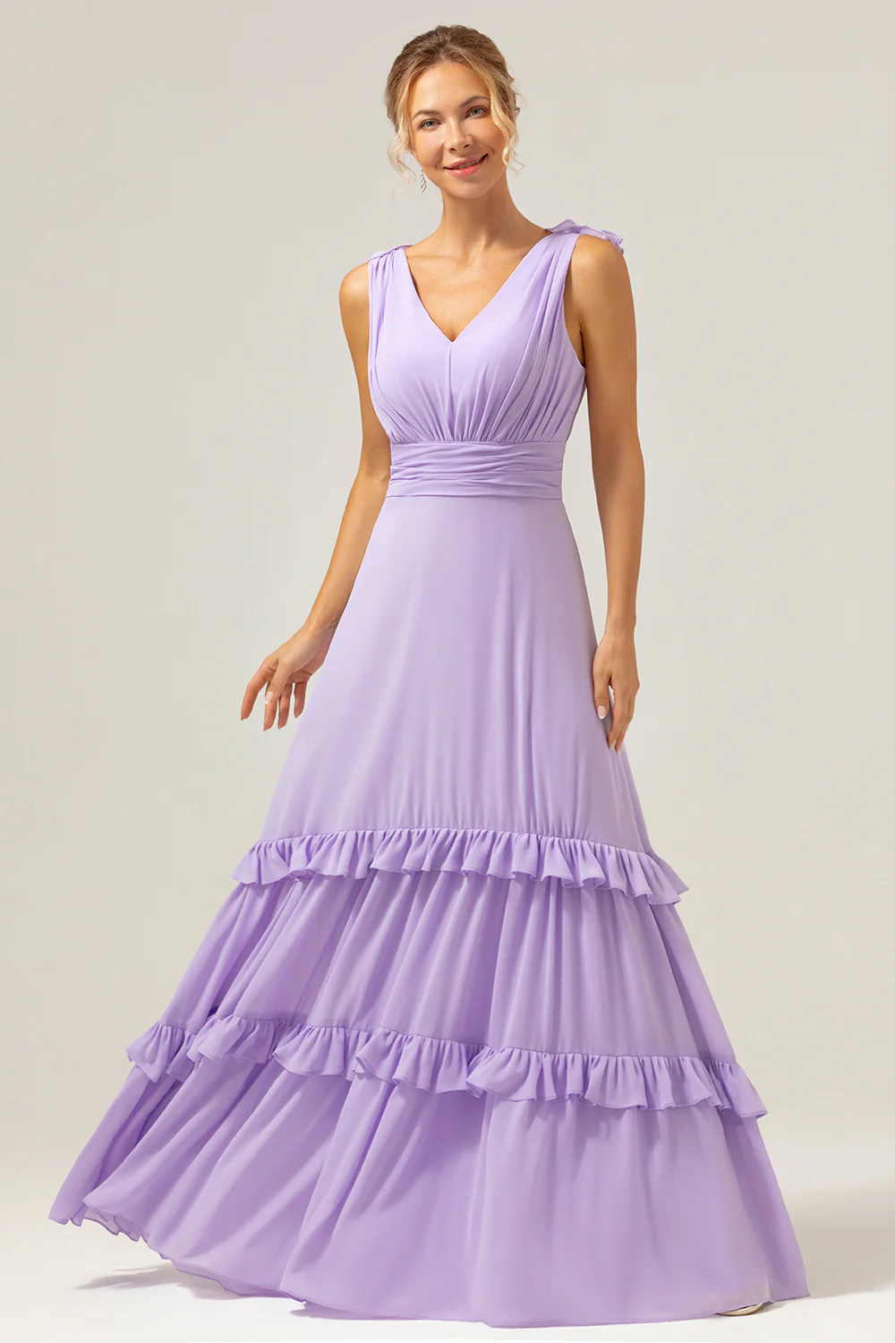 Lilac A-Line Chiffon Long Bridesmaid Dress - JUORTHO