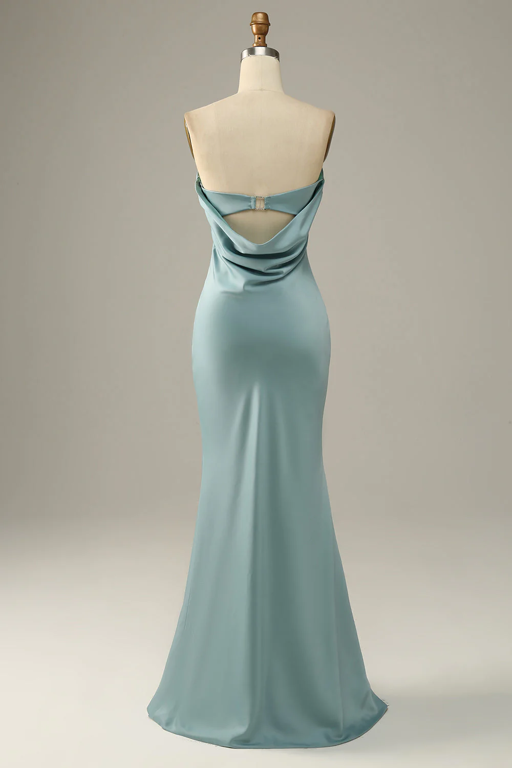 Grey Blue Satin Mermaid Bridesmaid Dress - JUORTHO