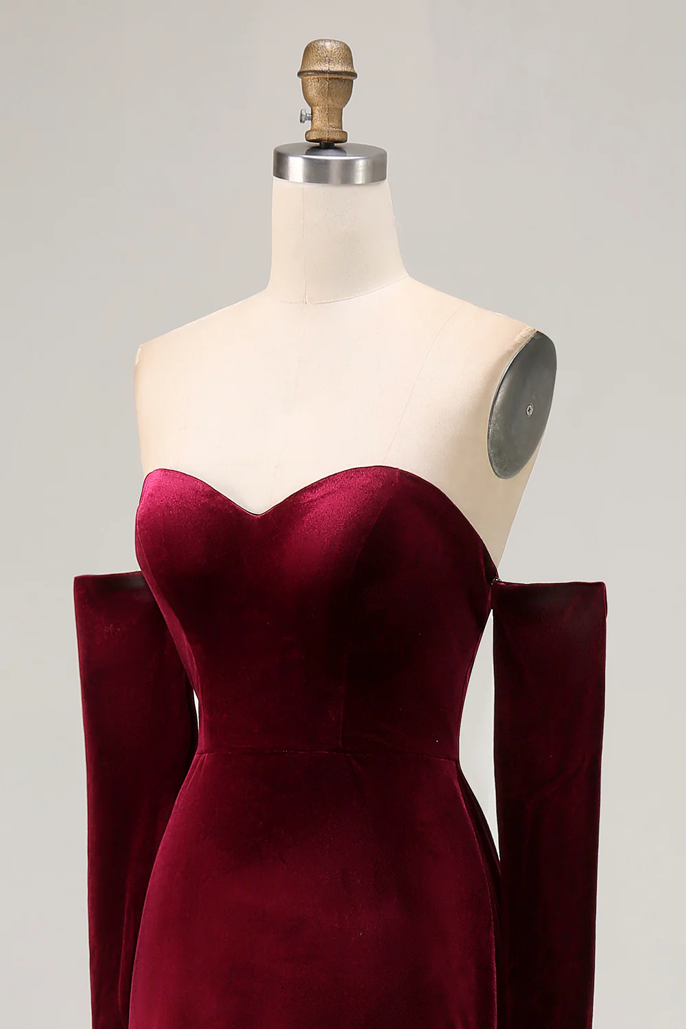 Dark Red Velvet Off the Shoulder A Line Long Evening Dress with Sleeves - JUORTHO