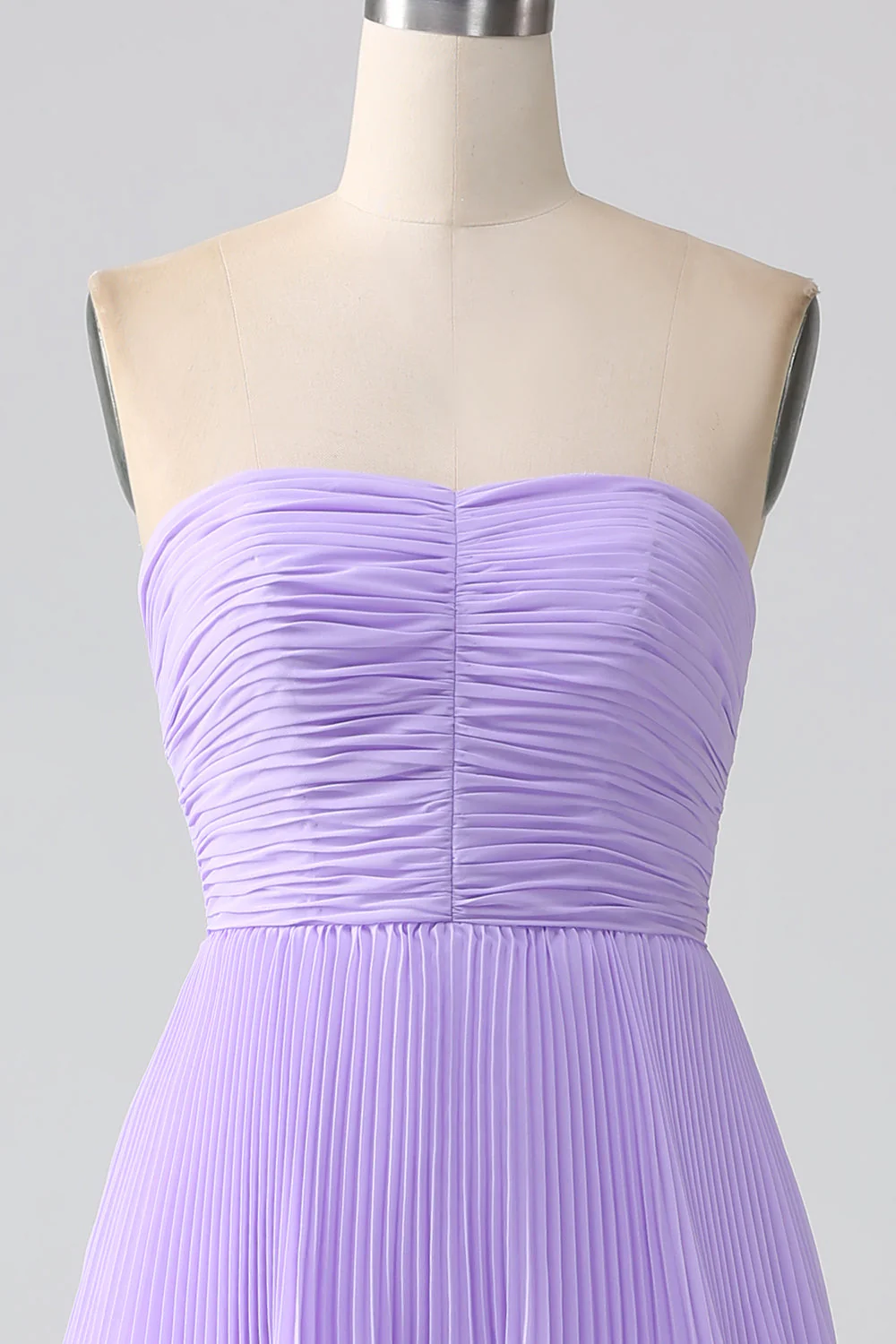 A-Line Sweetheart Lilac Tiered Chiffon Long Bridesmaid Dress with Pleated - JUORTHO