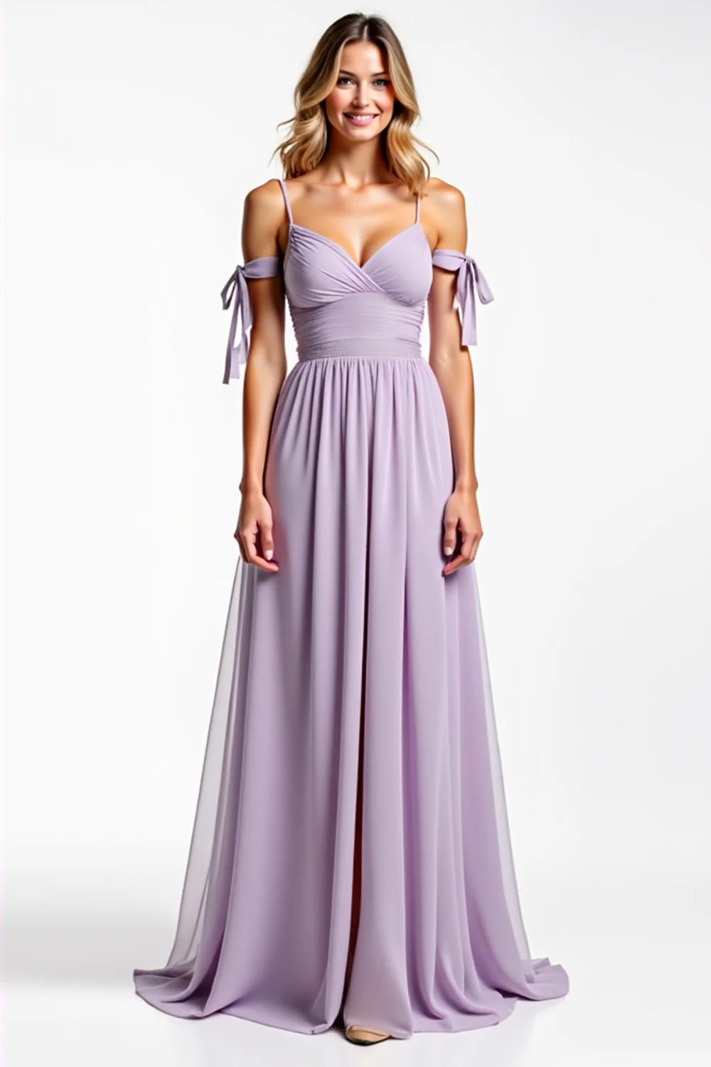 Spaghetti Straps Lilac Chiffon Long Bridesmaid Dress - JUORTHO