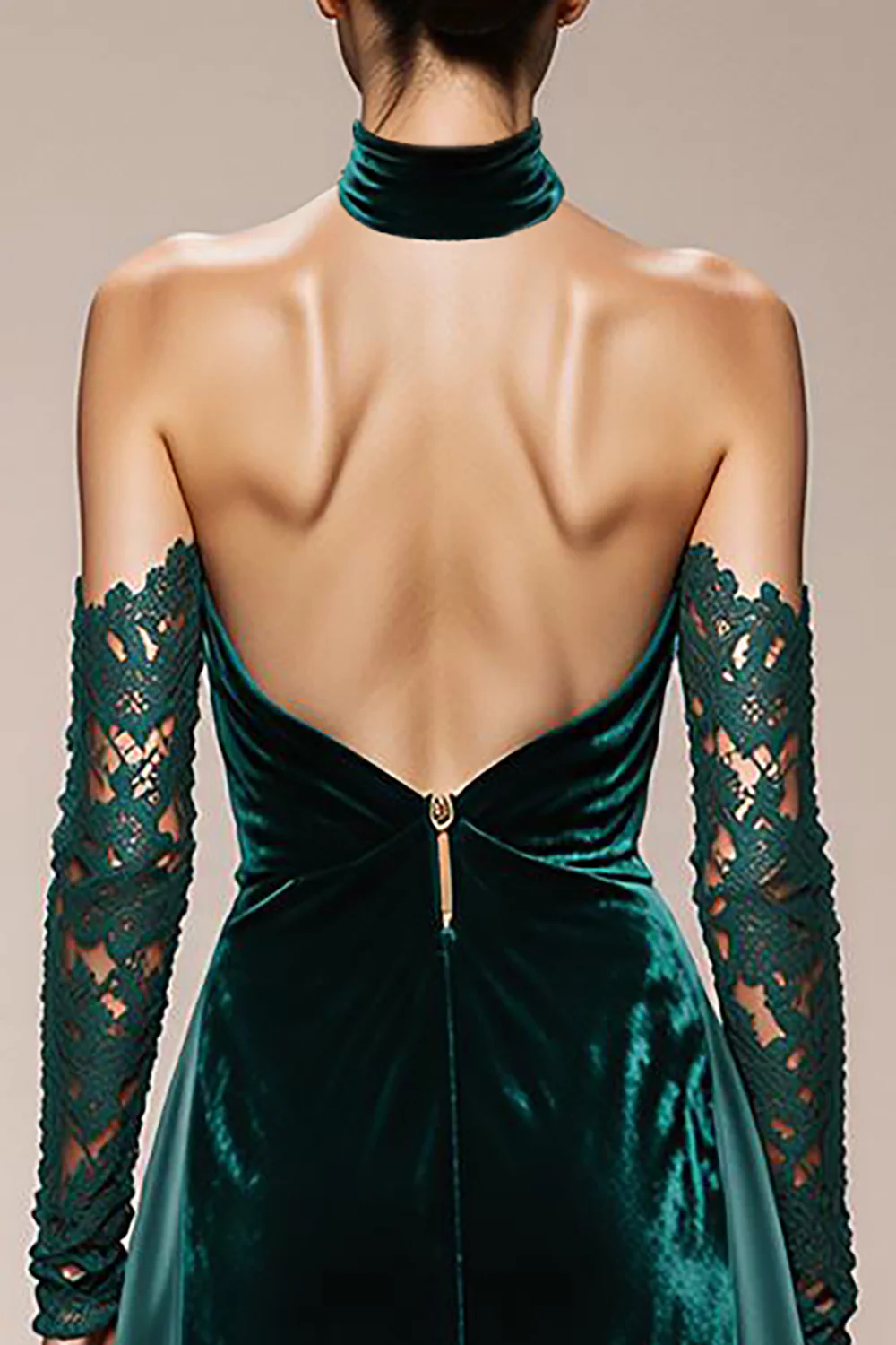 Dark Green Velvet Halter Long Holiday Party Dress with Slit - JUORTHO