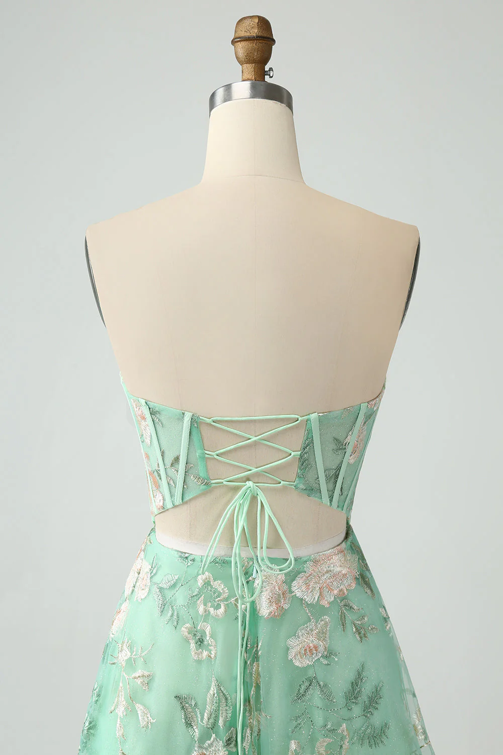 A-Line Light Green Corset Prom Dress with Embroidery - JUORTHO