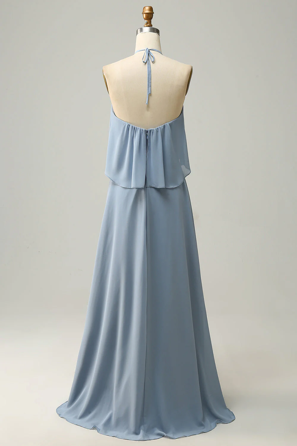 A Line Halter Neck Blue Long Bridesmaid Dress - JUORTHO