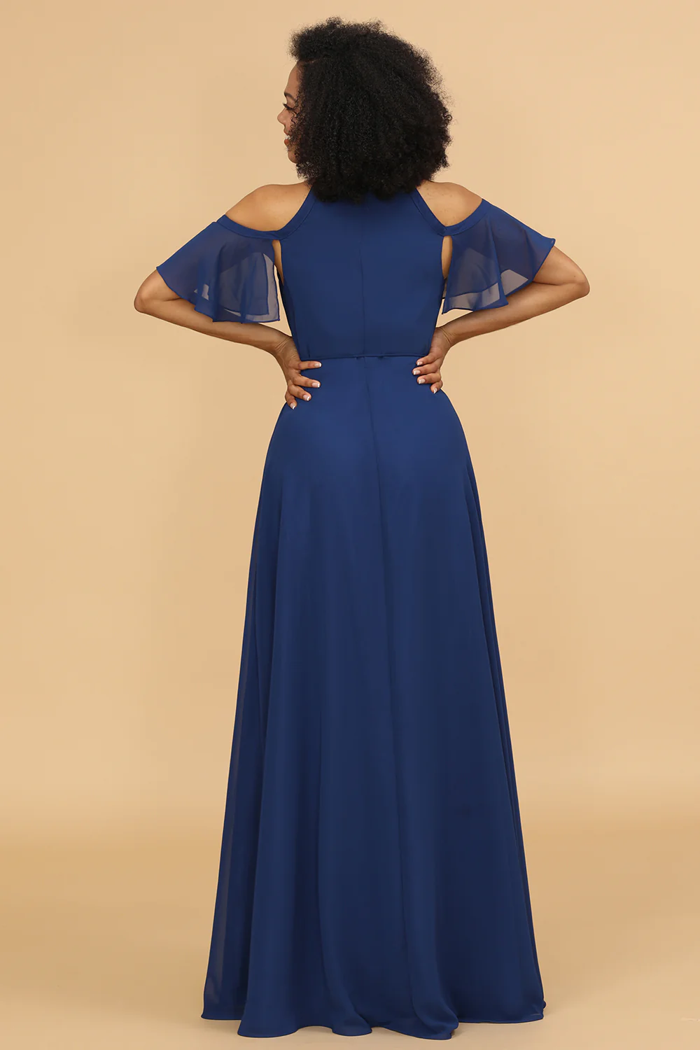 A-line Navy Chiffon Long Bridesmaid Dress - JUORTHO