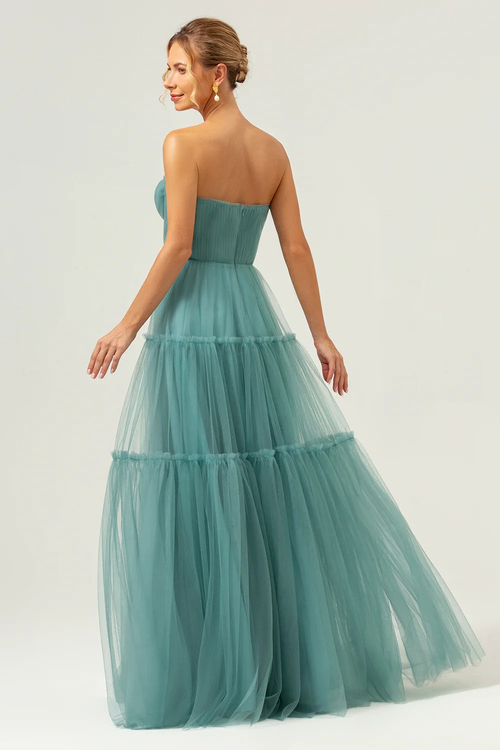 Eucalyptus Strapless Tulle A-Line Bridesmaid Dress - JUORTHO