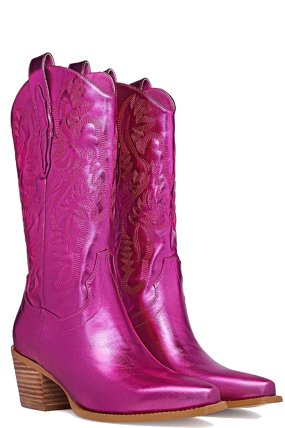 Fuchsia Embroidered Mid Calf Cowgirl Boots - JUORTHO