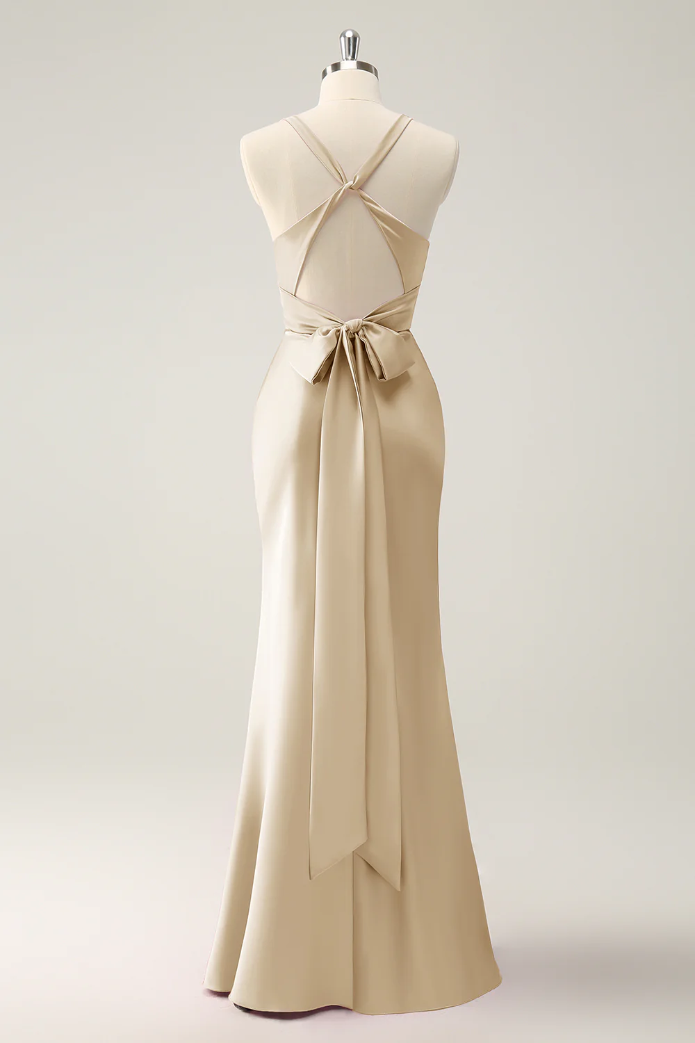 Pink Mermaid V Neck Satin Long Bridesmaid Dress - JUORTHO