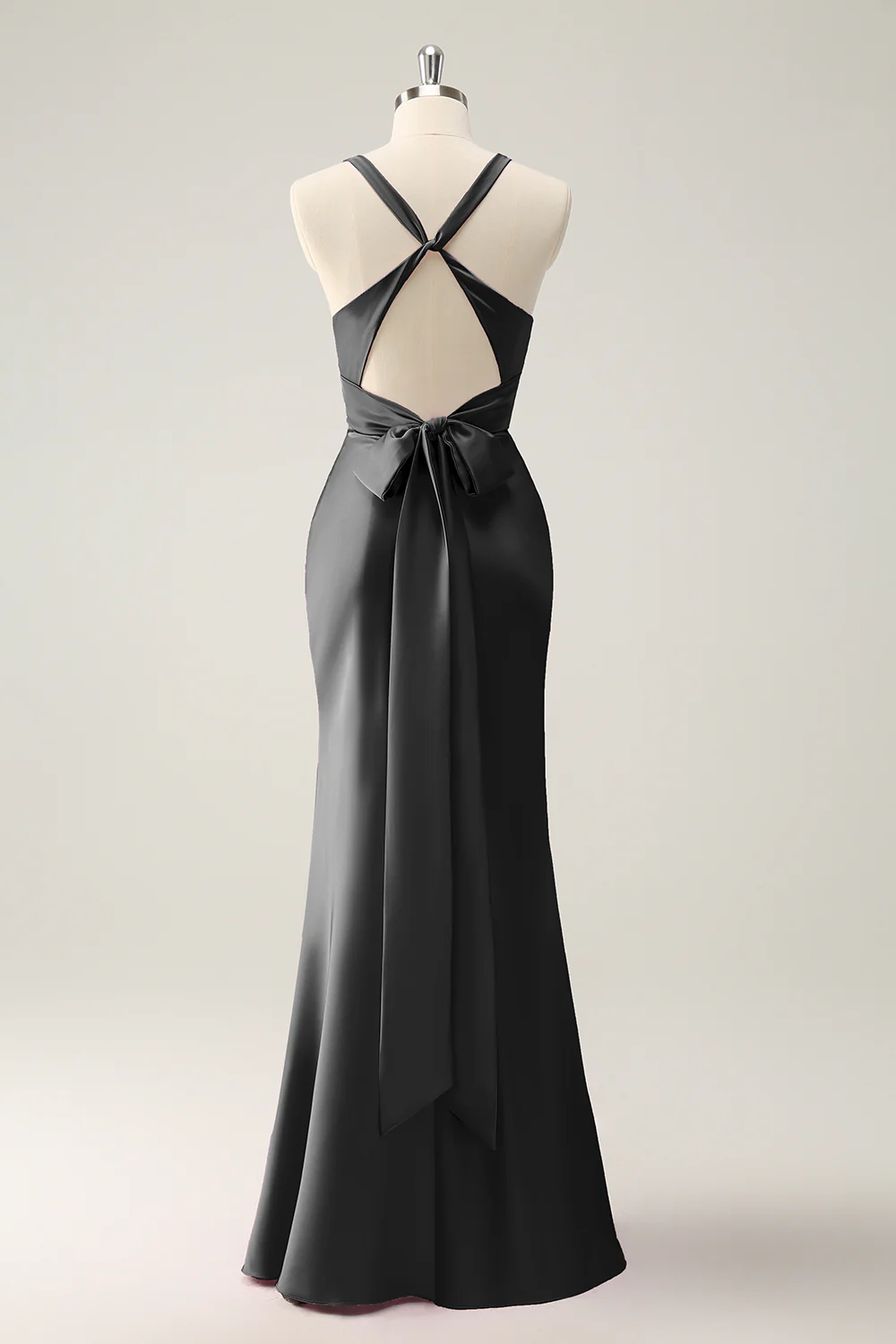 Pink Mermaid V Neck Satin Long Bridesmaid Dress - JUORTHO