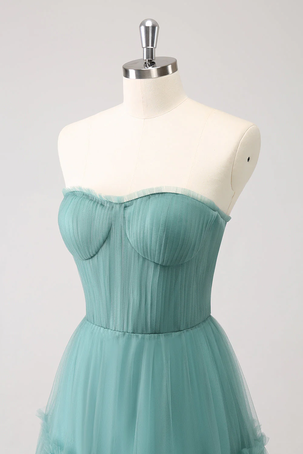 Eucalyptus Strapless Corset Tulle A-Line Bridesmaid Dress - JUORTHO