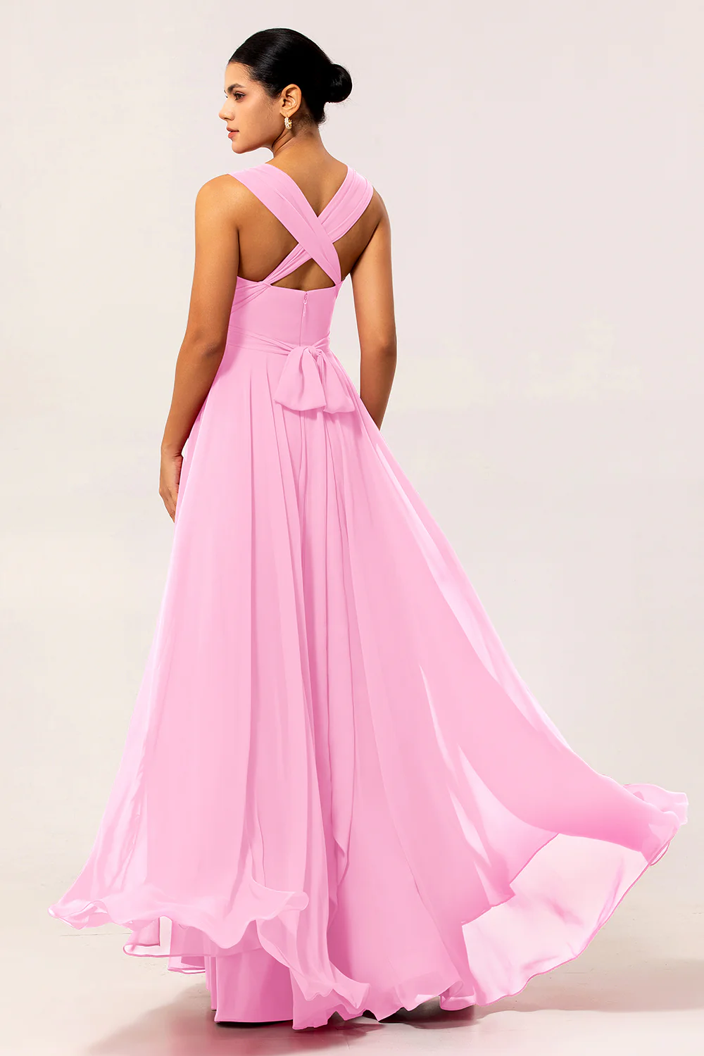 Fuchsia A Line Chiffon Long Bridesmaid Dress with Slit - JUORTHO