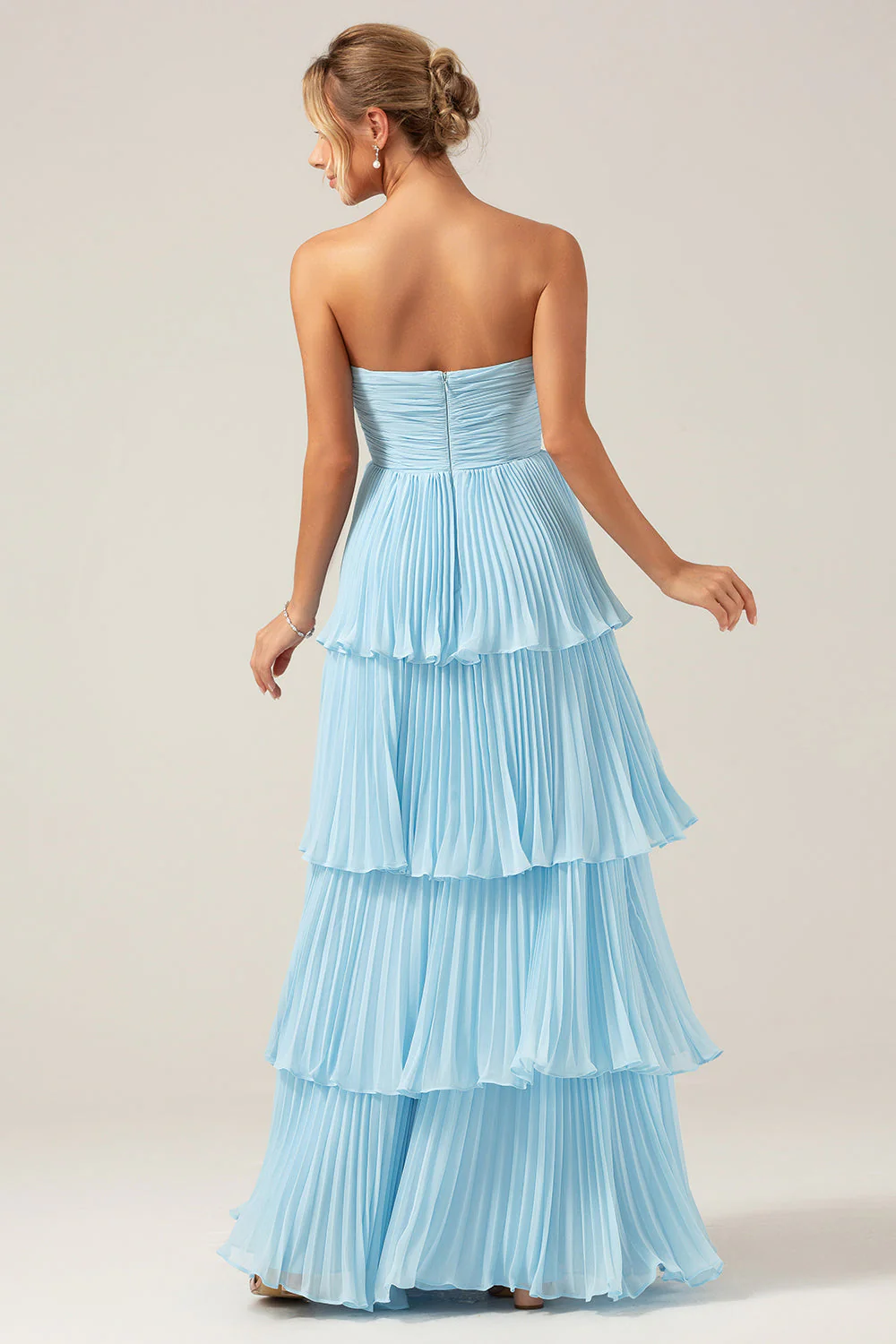 A-Line Sweetheart Tiered Chiffon Long Lilac Bridesmaid Dress with Pleated - JUORTHO