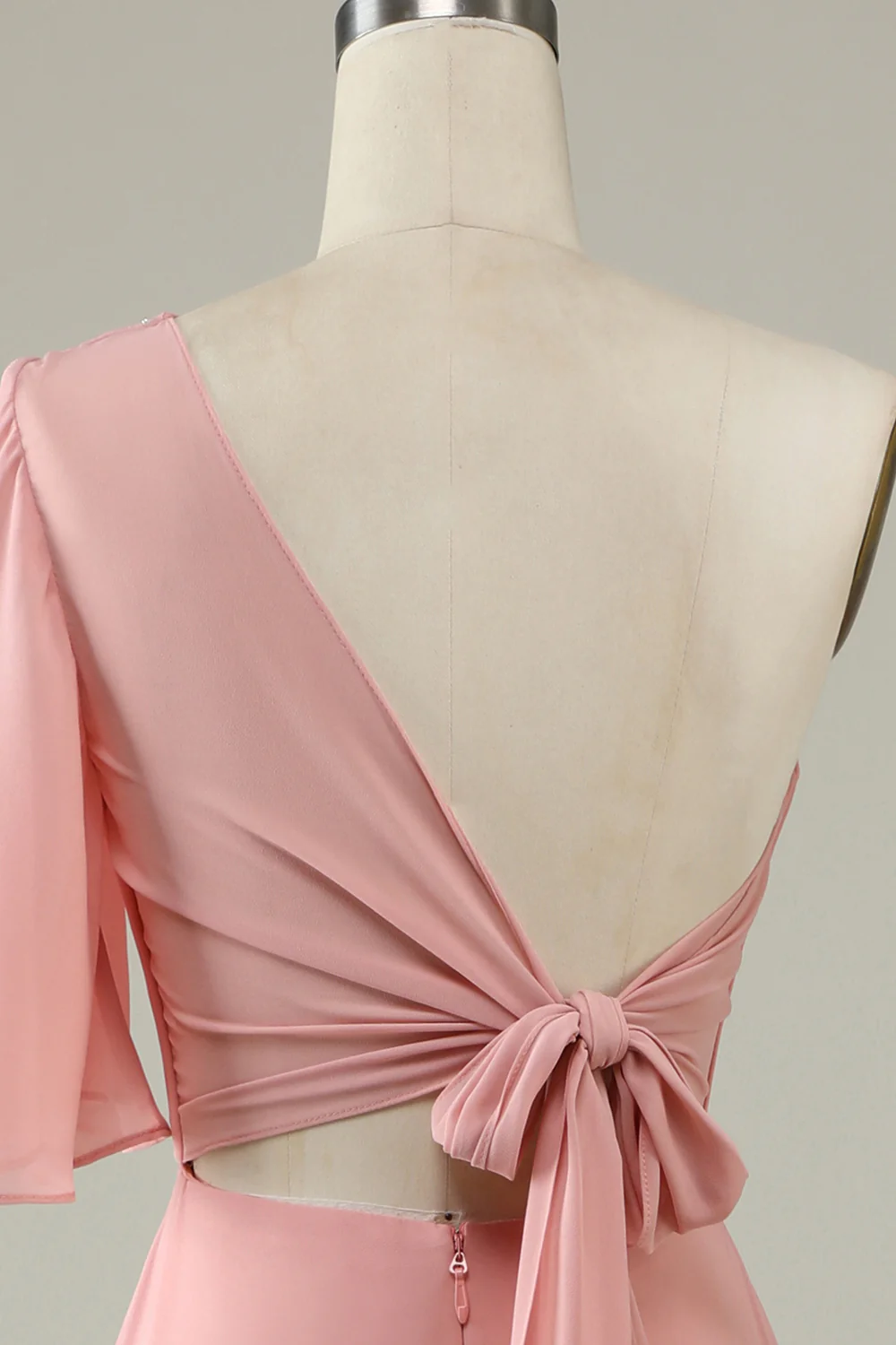 Grey Blue One Shoulder Chiffon Boho Bridesmaid Dress - JUORTHO