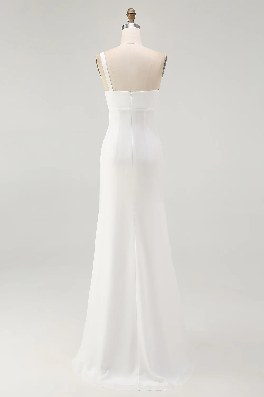 Ivory Ruched One Shoulder Maxi Chiffon Rehearsal Dinner Dress with Slit - JUORTHO