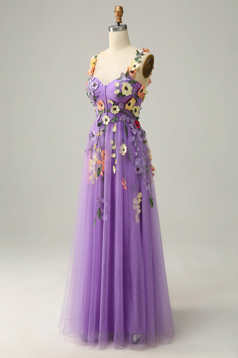Flower A-Line Dark Purple Prom Dress - JUORTHO