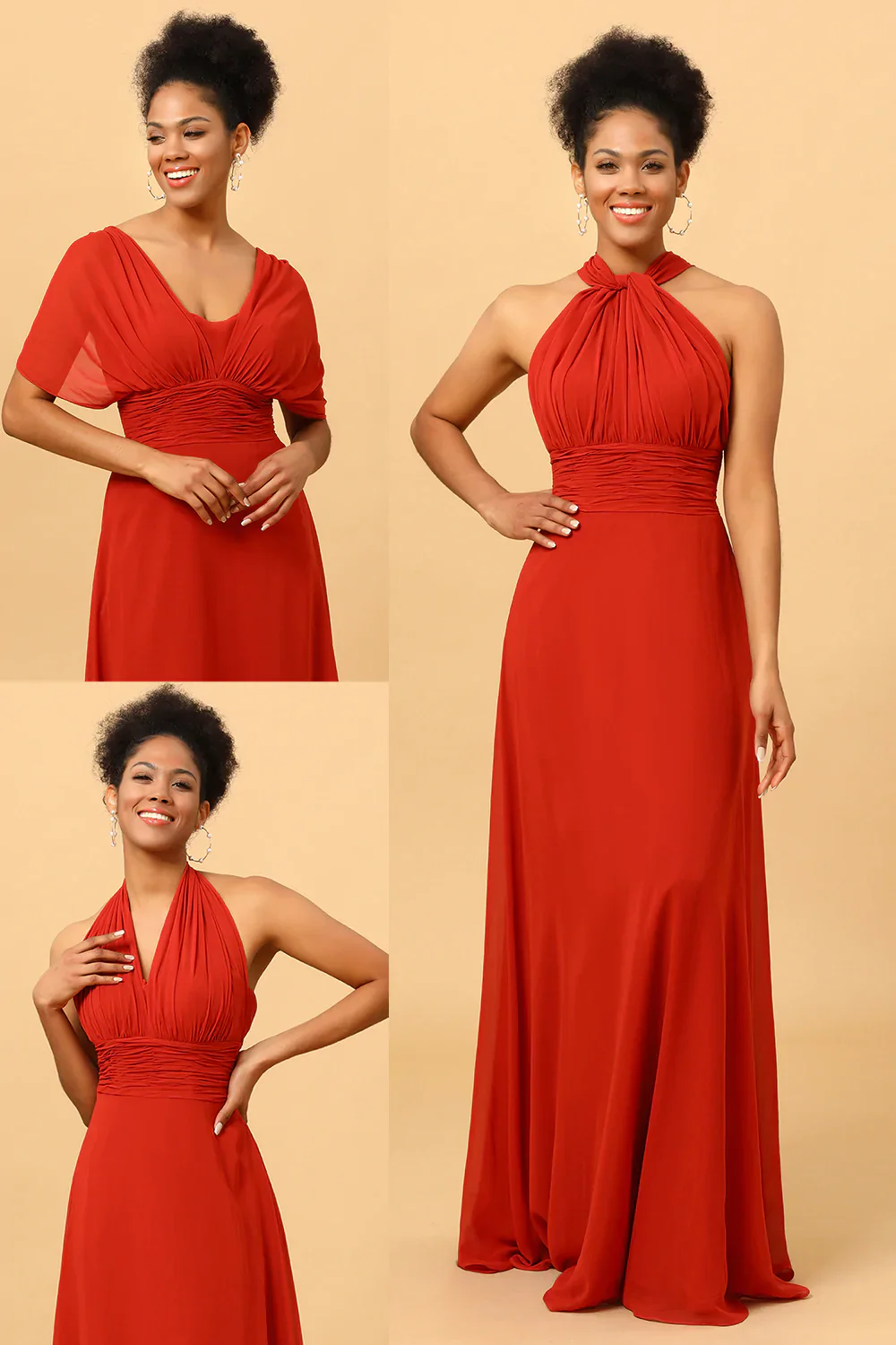 Rust Red Convertible Chiffon Bridesmaid Dress - JUORTHO