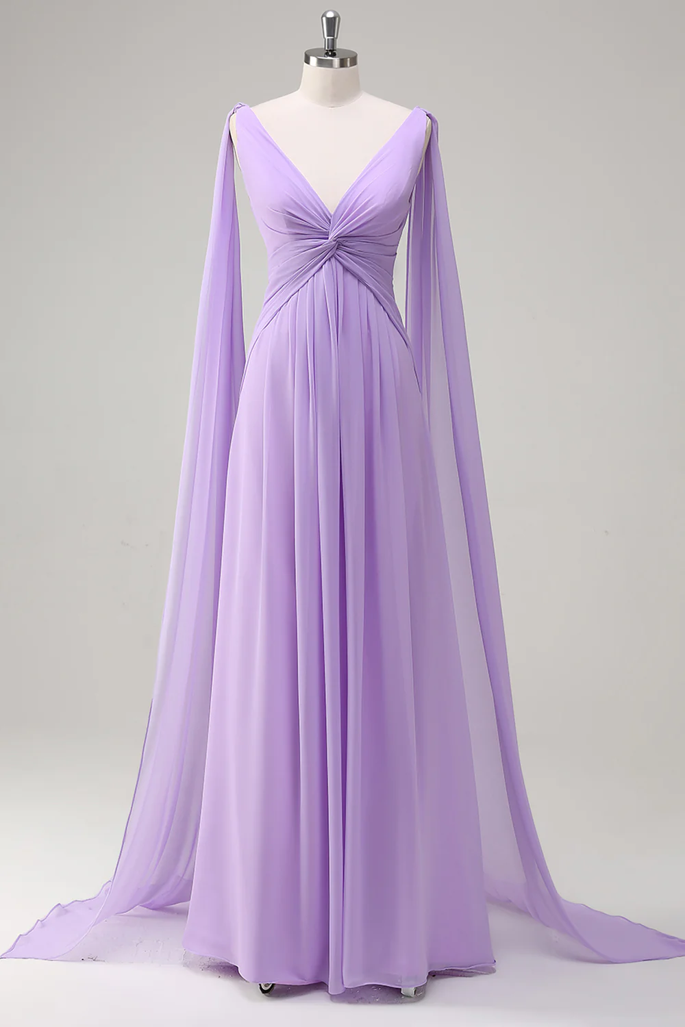 Lilac V-Neck Ruche A-Line Bridesmaid Dress - JUORTHO
