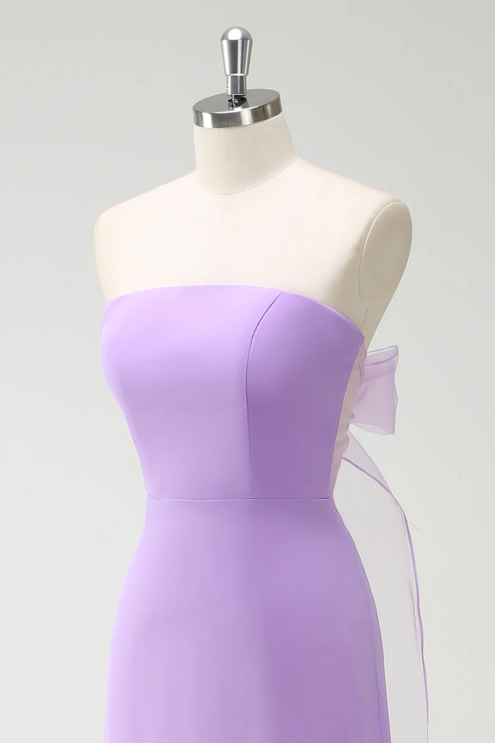 Simple Purple Strapless Chiffon Long Bridesmaid Dress With Slit - JUORTHO