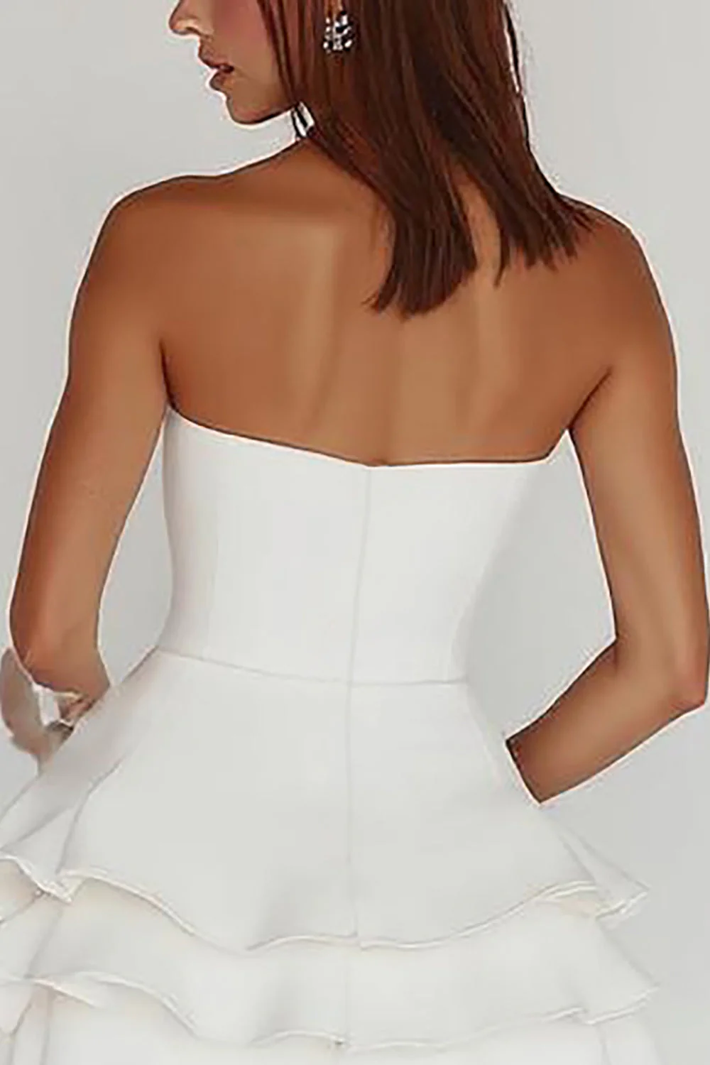 Satin White A Line Strapless Graduation Homecoming Dress with Ruffles - JUORTHO