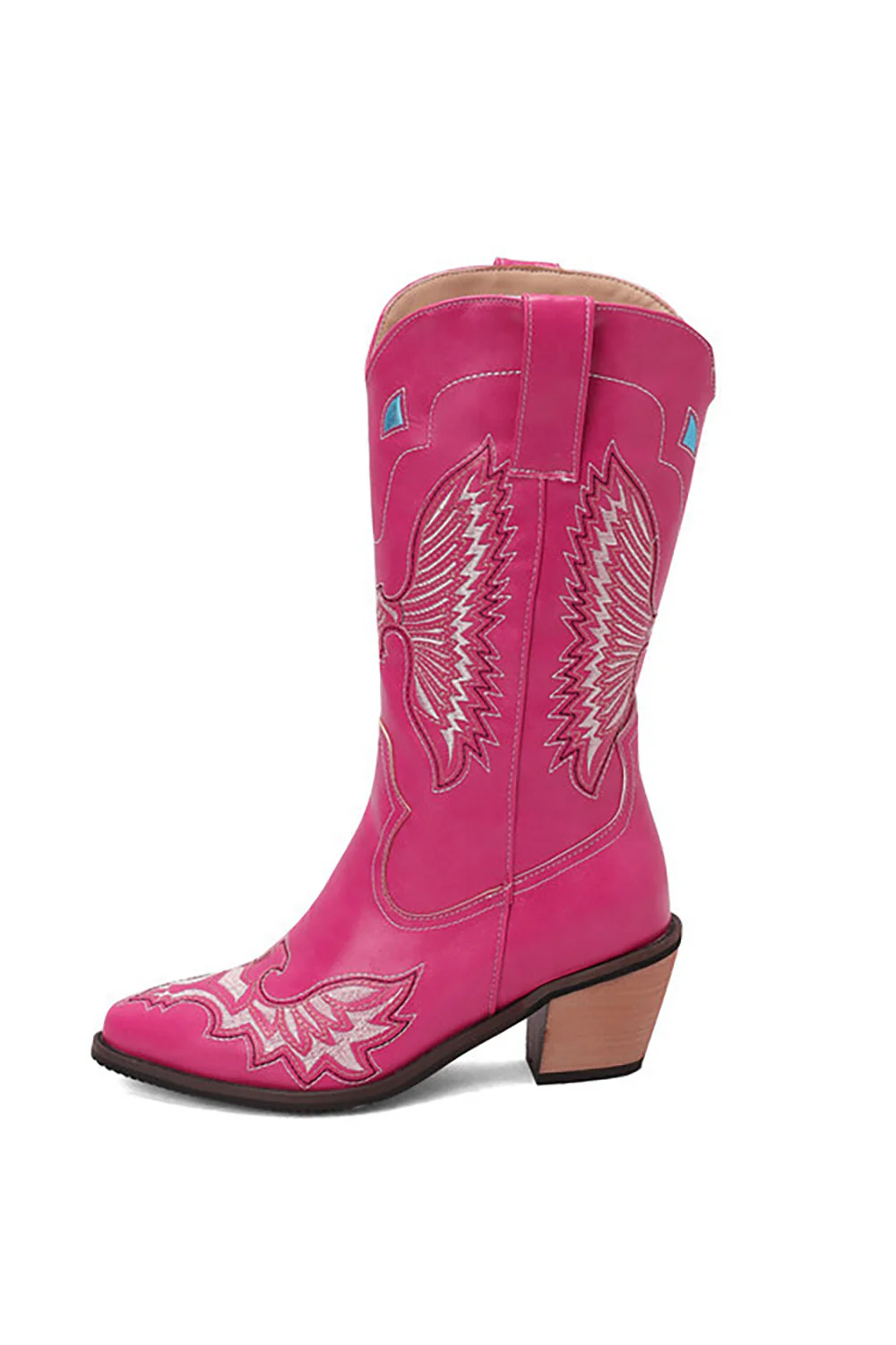 Black Embroidery Mid Calf Chunky Heel Western Boots - JUORTHO