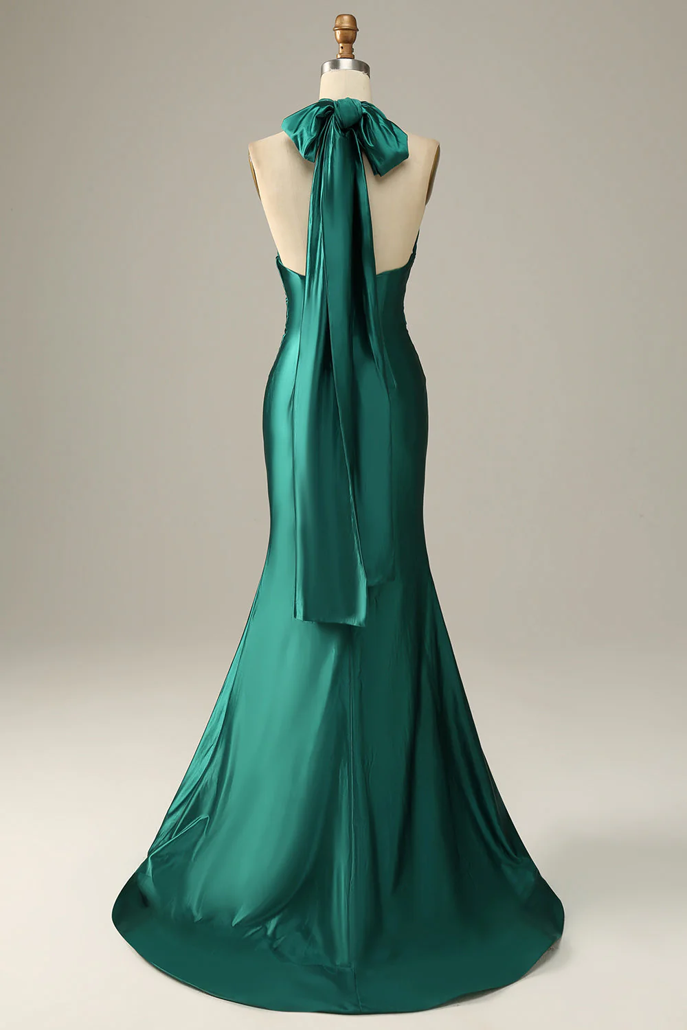 Dark Green Halter Lace Up Mermaid Prom Dresses With Slit - JUORTHO