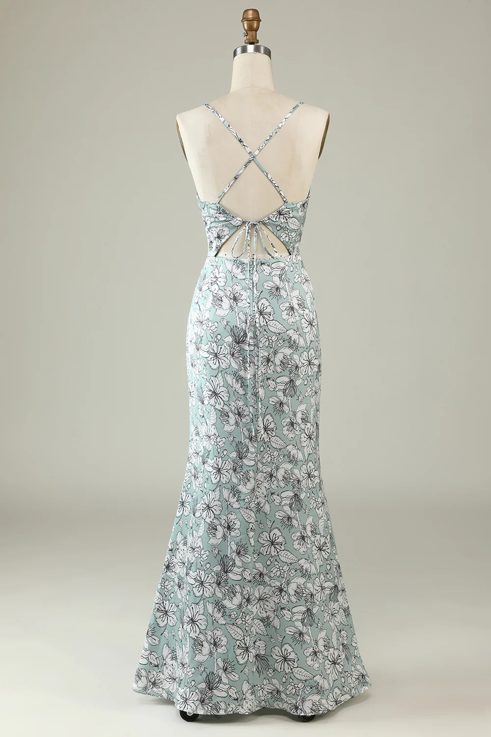 Grey Green Mermaid Floral Bridesmaid Dress - JUORTHO