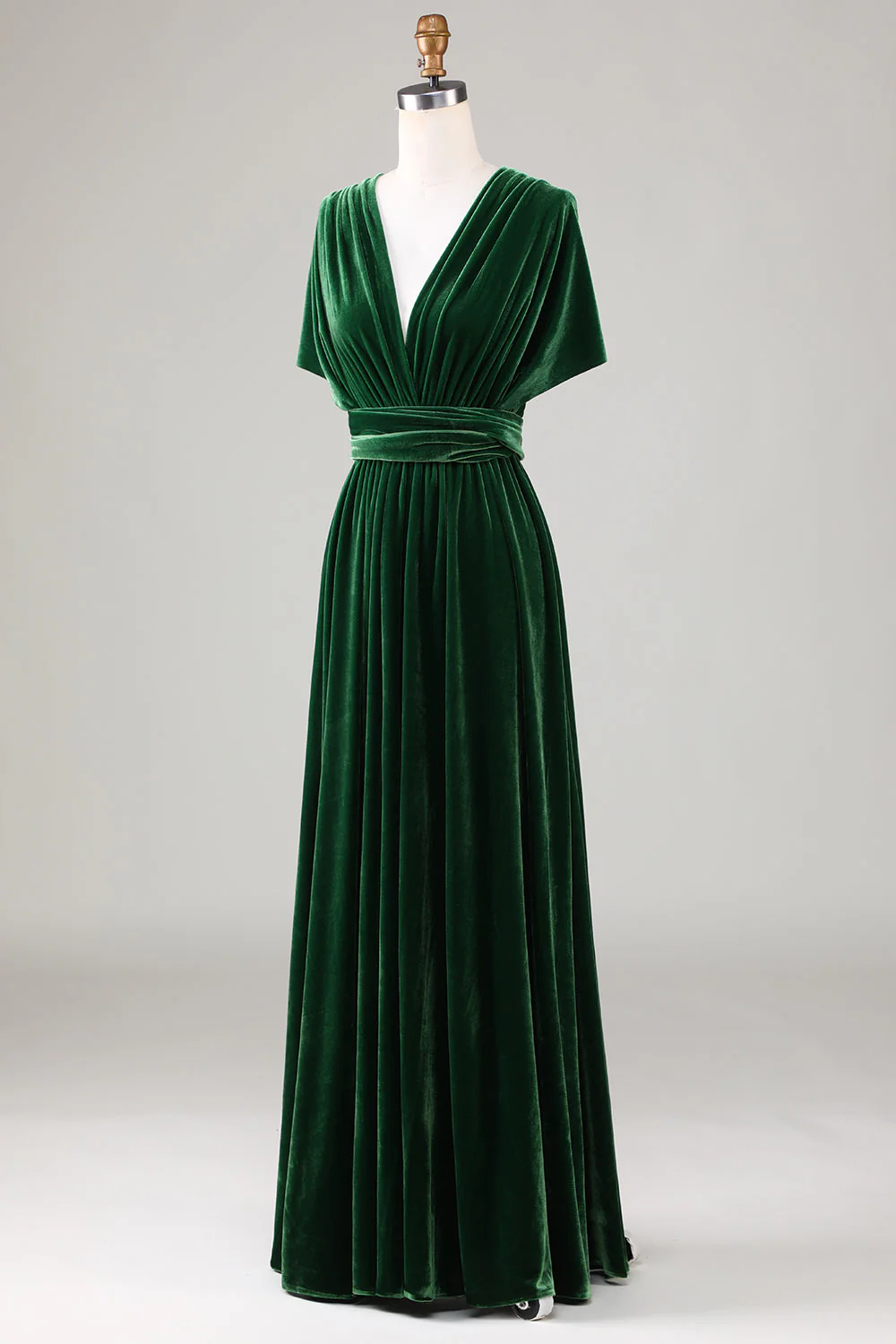 Dark Green Covertible Wear Velvet Long Bridesmaid Dress - JUORTHO