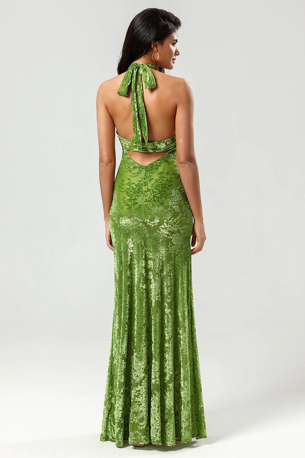 Velvet Halter Olive Holiday Party Dress - JUORTHO