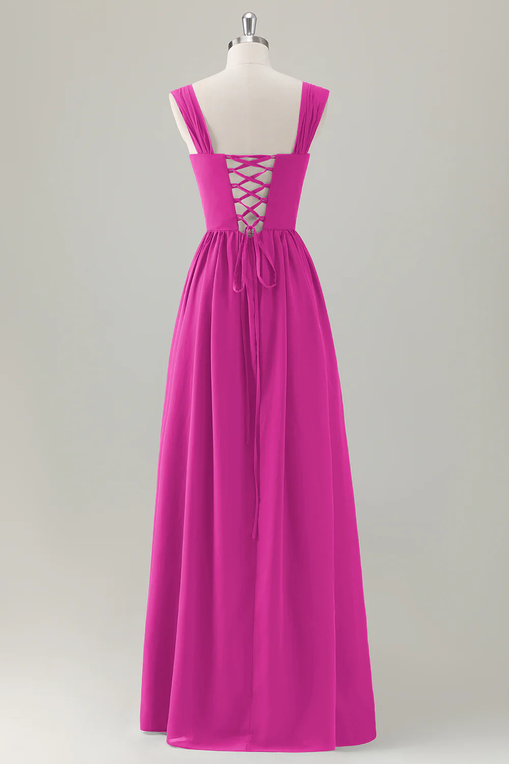 Champagne Corset A-Line Square Neck Long Bridesmaid Dress with Lace Up Back - JUORTHO