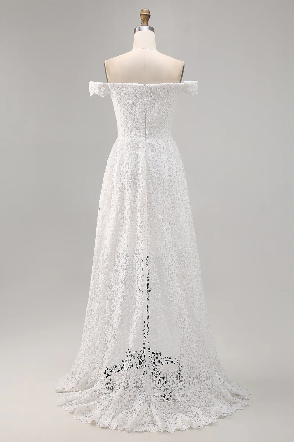 White Lace Off The Shoulder A Line High-Low Boho Maxi Dress - JUORTHO