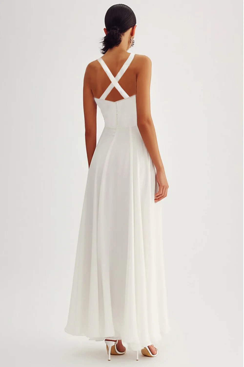 A Line White Chiffon Long Rehearsal Dinner Dress - JUORTHO
