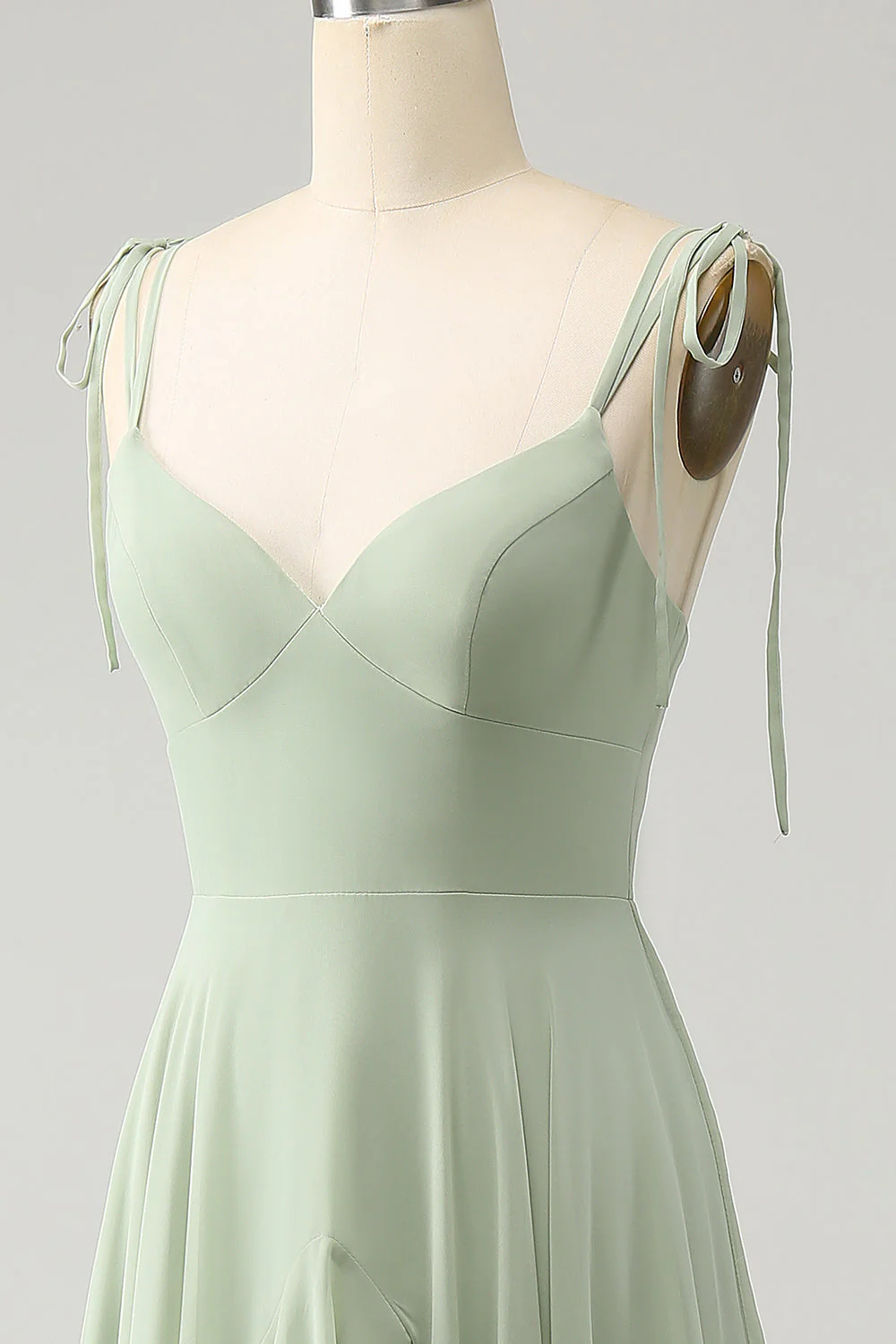 Matcha A-Line Spaghetti Straps Chiffon Bridesmaid Dress with Ruffles - JUORTHO