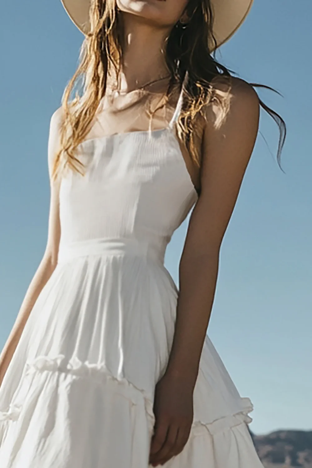 Ivory Midi Boho Western Wedding Dress with Ruffles - JUORTHO