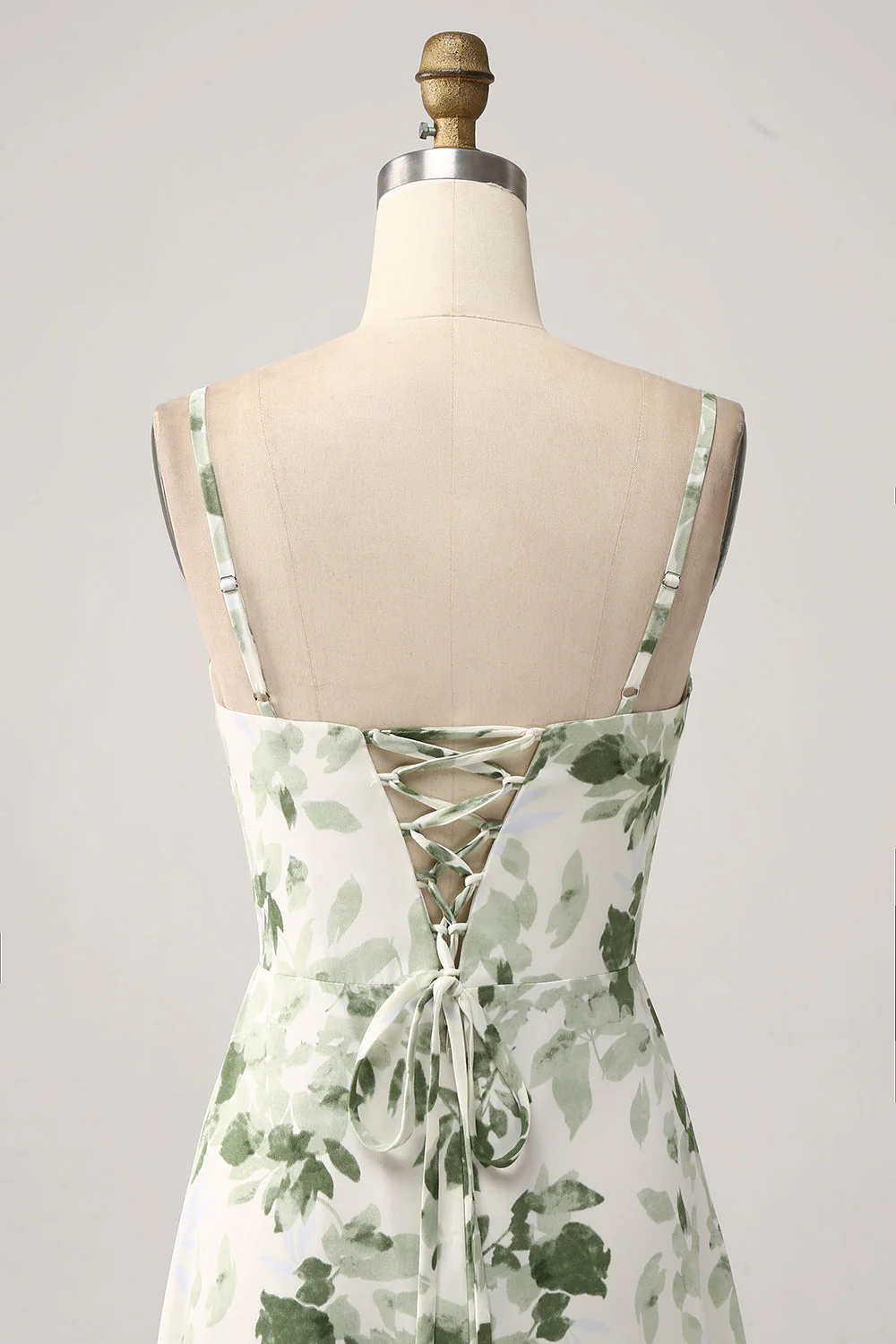 Cowl Neck Green Floral A Line Prom Dress with Slit - JUORTHO