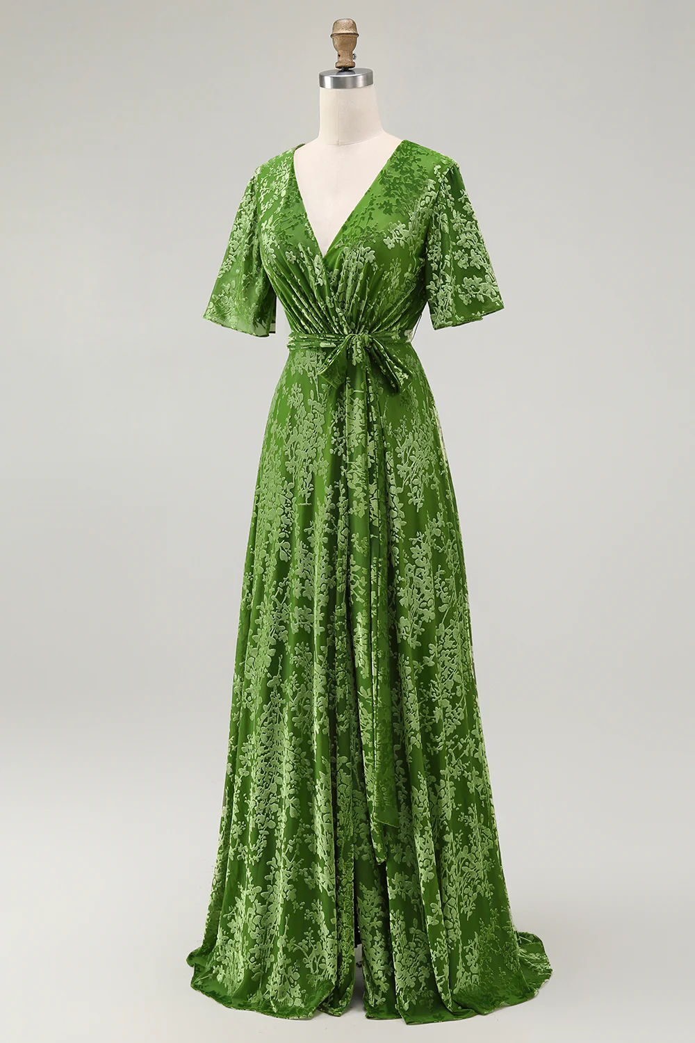 V-Neck Dark Green Mother of Bride Dress with Slit - JUORTHO