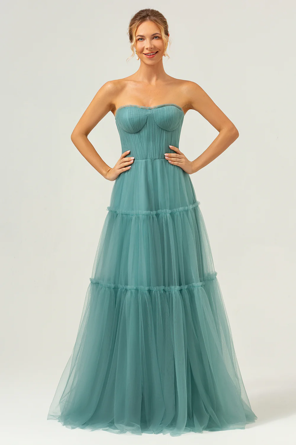 Eucalyptus Strapless Tulle A-Line Bridesmaid Dress - JUORTHO