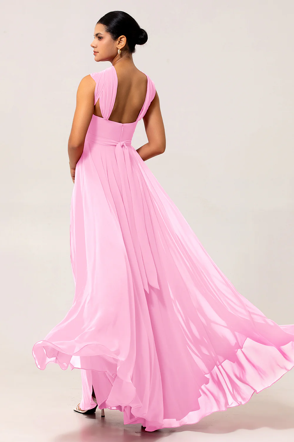 Fuchsia A Line Chiffon Long Bridesmaid Dress with Slit - JUORTHO