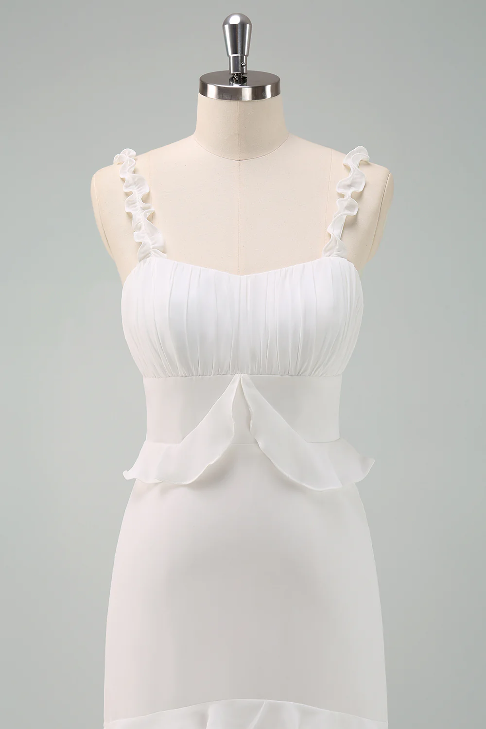 White Sheath Ruffled Bride Dress - JUORTHO