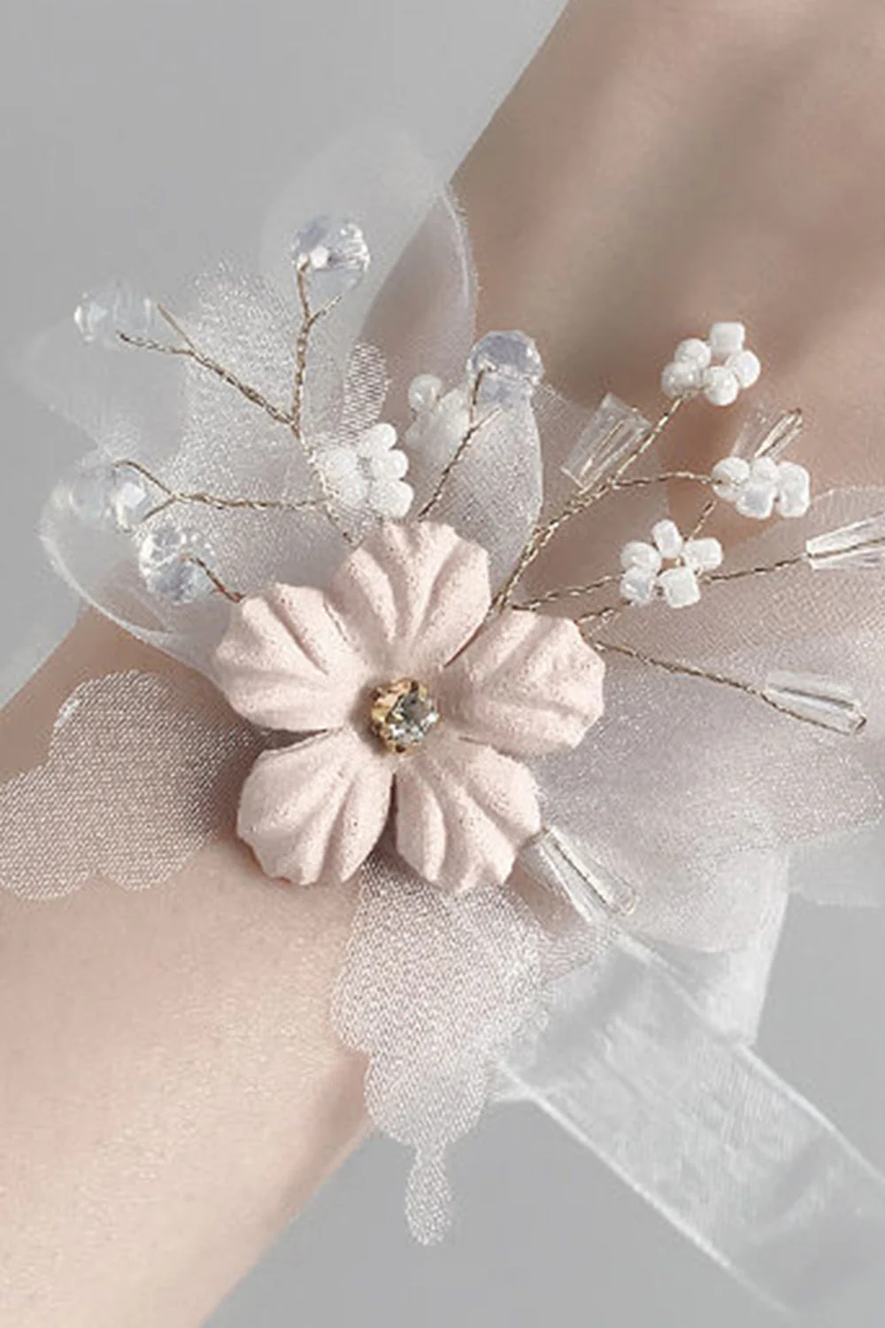 Blush Wedding Wrist Corsage with Beading - JUORTHO