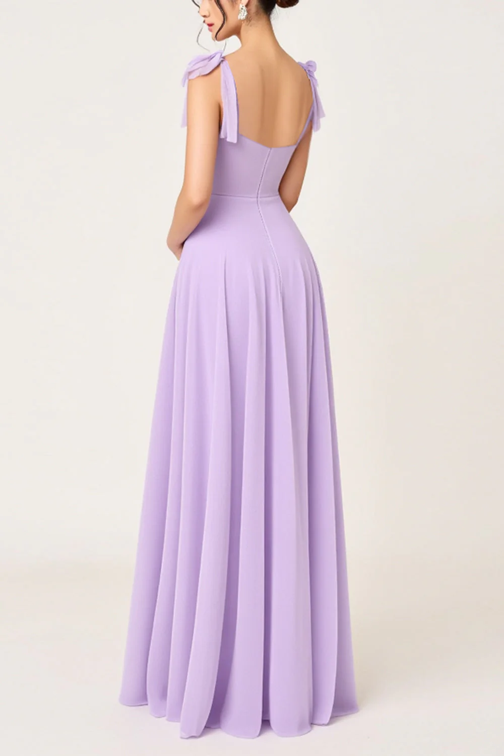 Simple Lilac Sheath Square Neck Maxi Bridesmaid Dress with Slit - JUORTHO