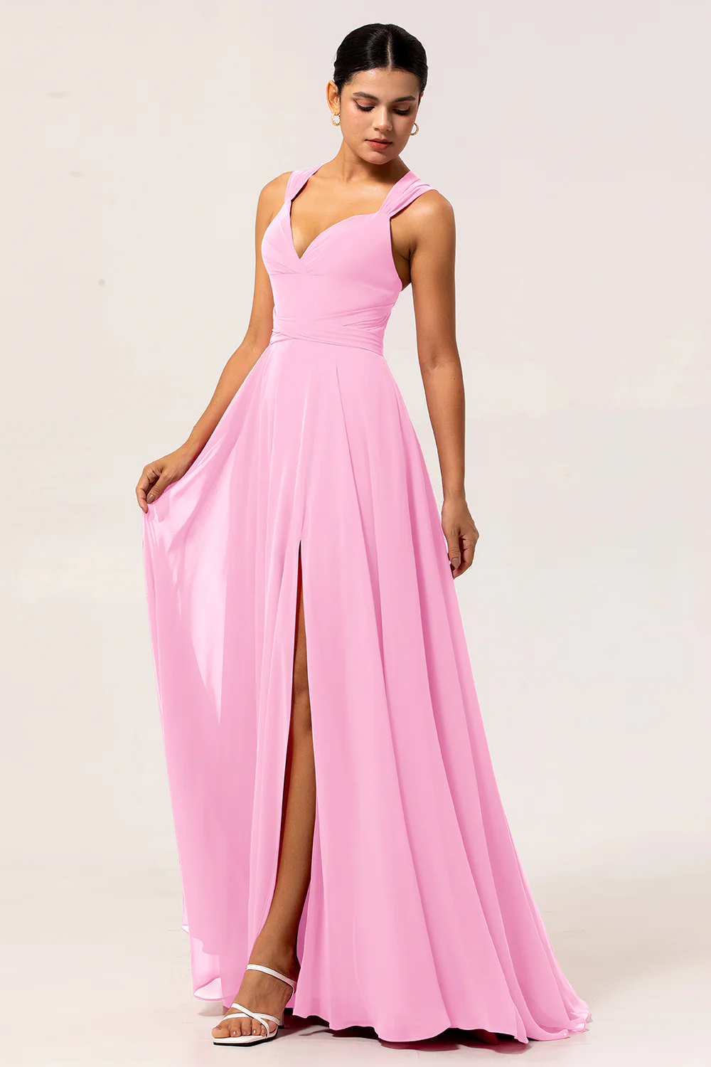 Fuchsia A Line Chiffon Long Bridesmaid Dress with Slit - JUORTHO