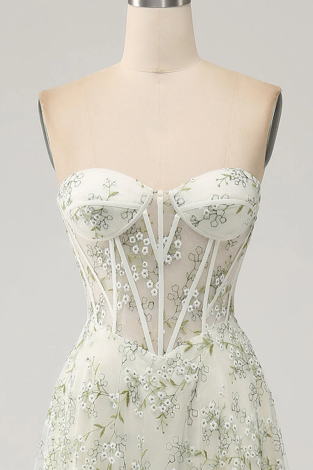 A-Line Light Green Corset Prom Dress with Embroidery - JUORTHO