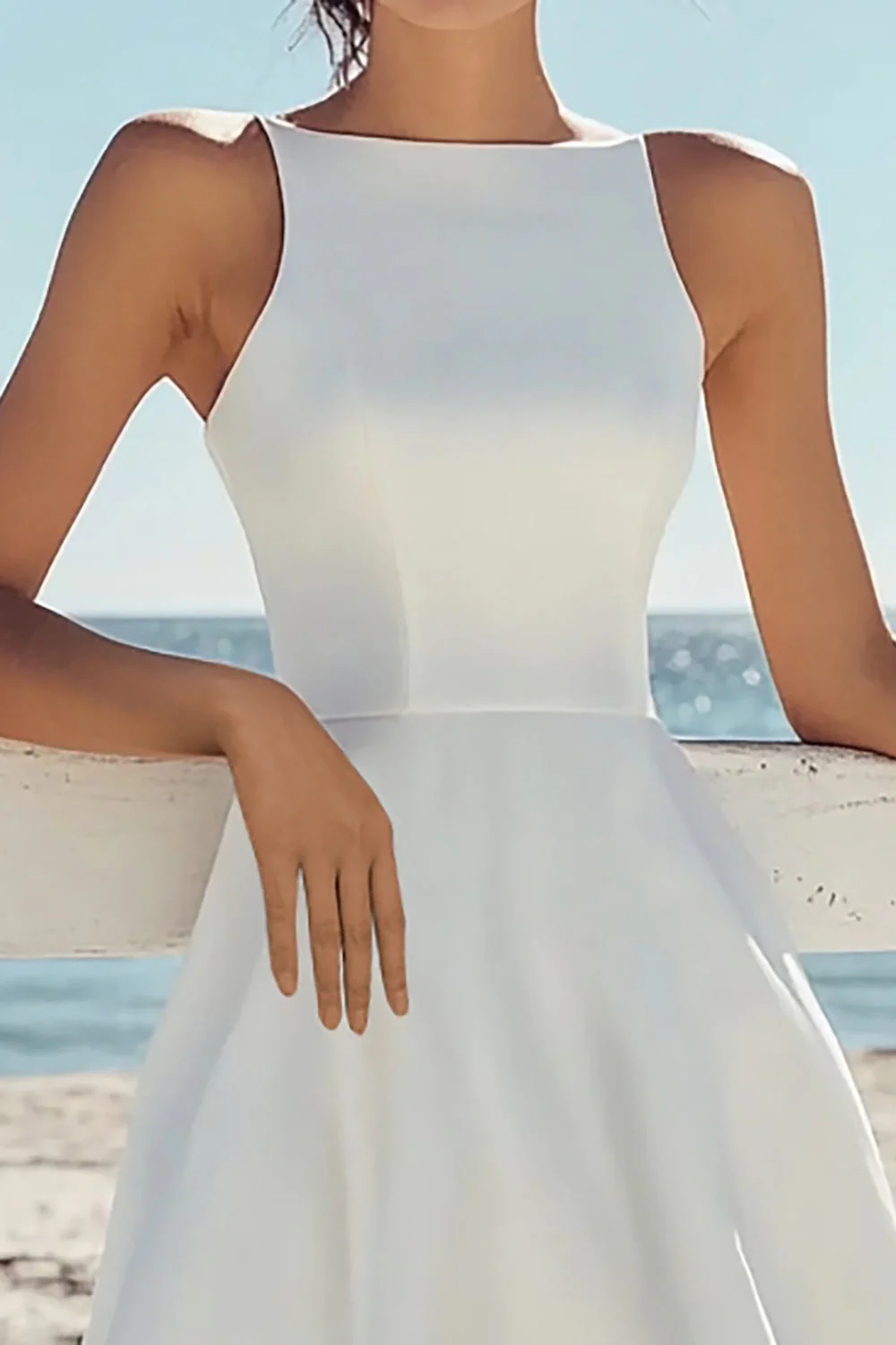 A Line White Satin Knee Length Graduation Dress - JUORTHO