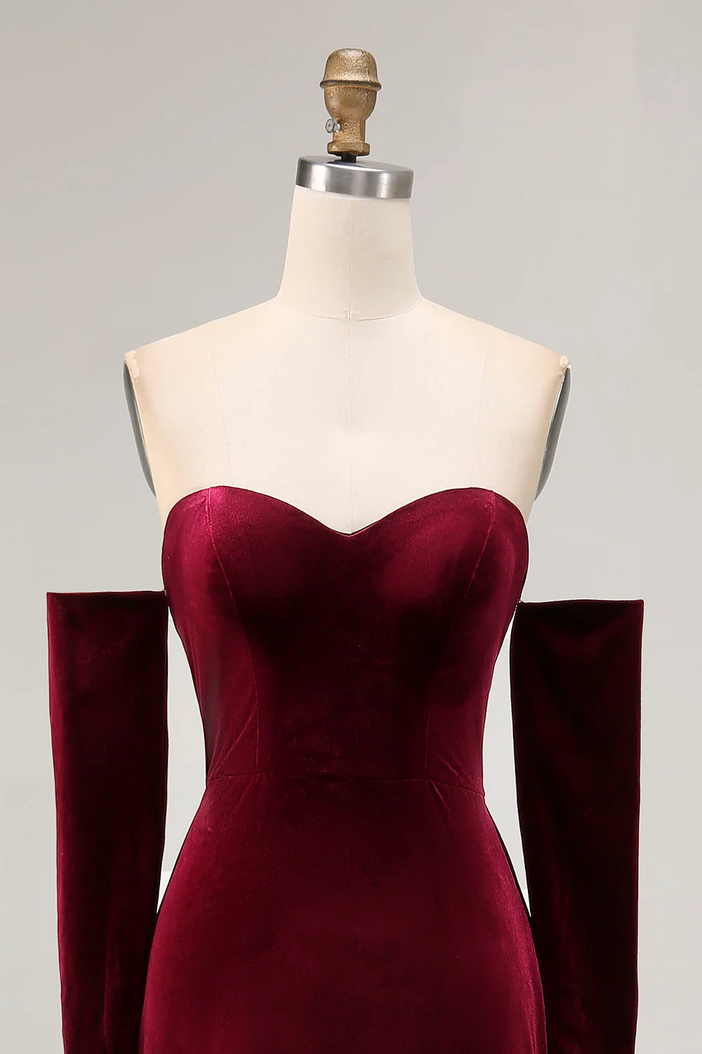 Dark Red Velvet Off the Shoulder A Line Long Evening Dress with Sleeves - JUORTHO