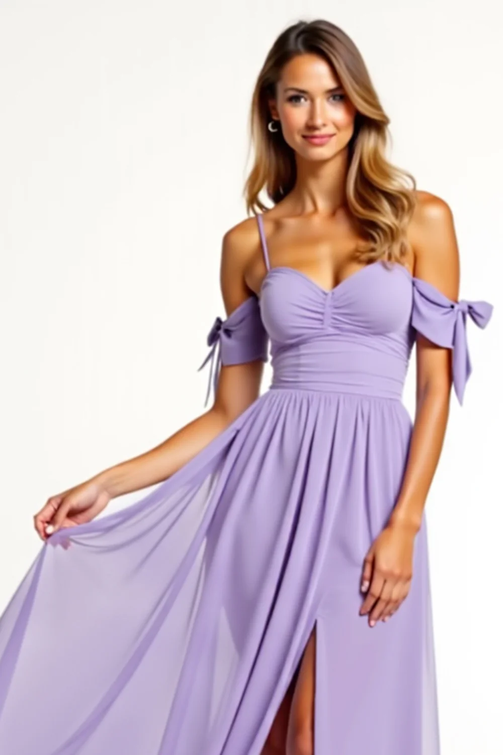 A Line Lilac Backless Long Bridesmaid Dress with Slit - JUORTHO