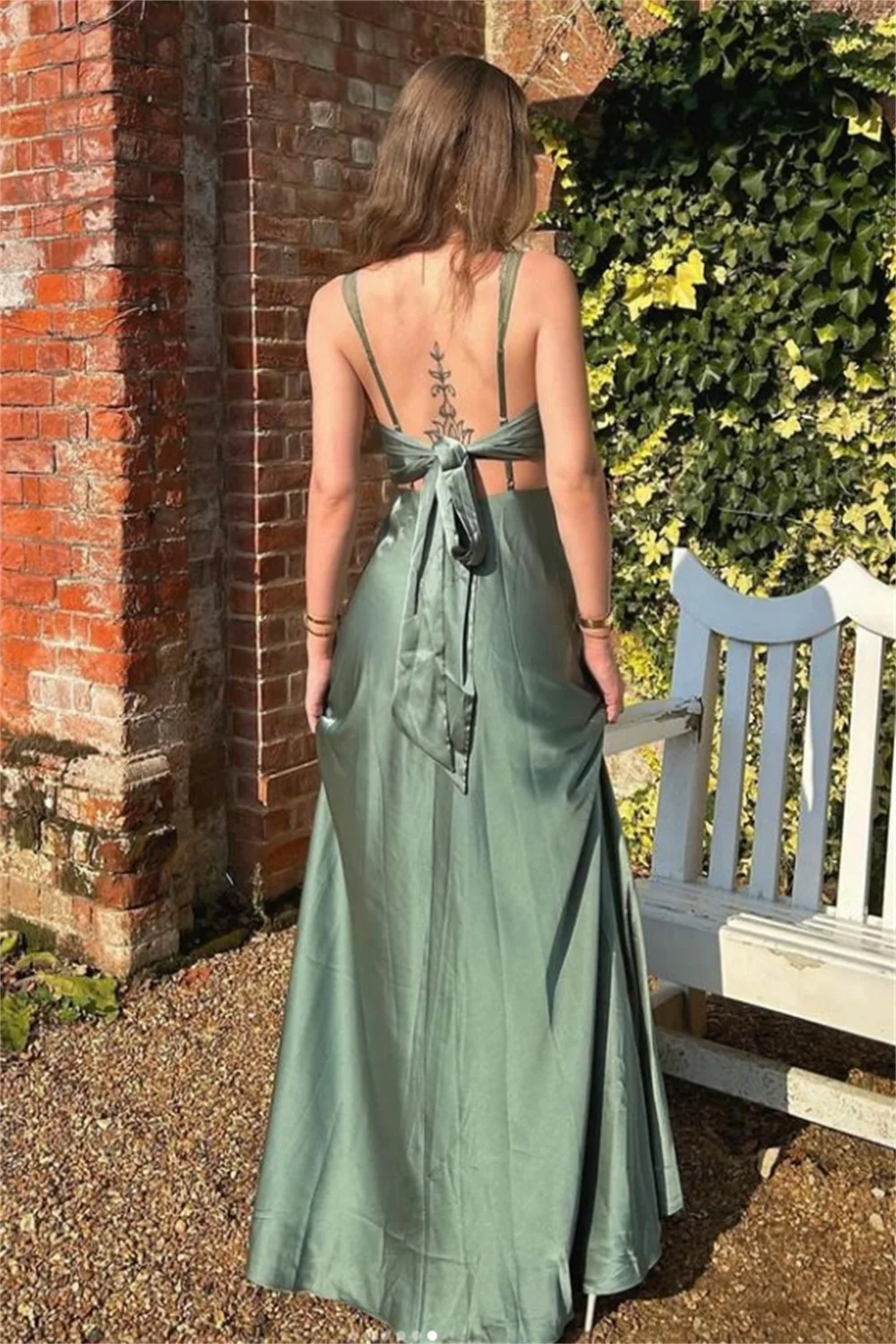 Eucalyptus V Neck Long Bridesmaid Dress - JUORTHO