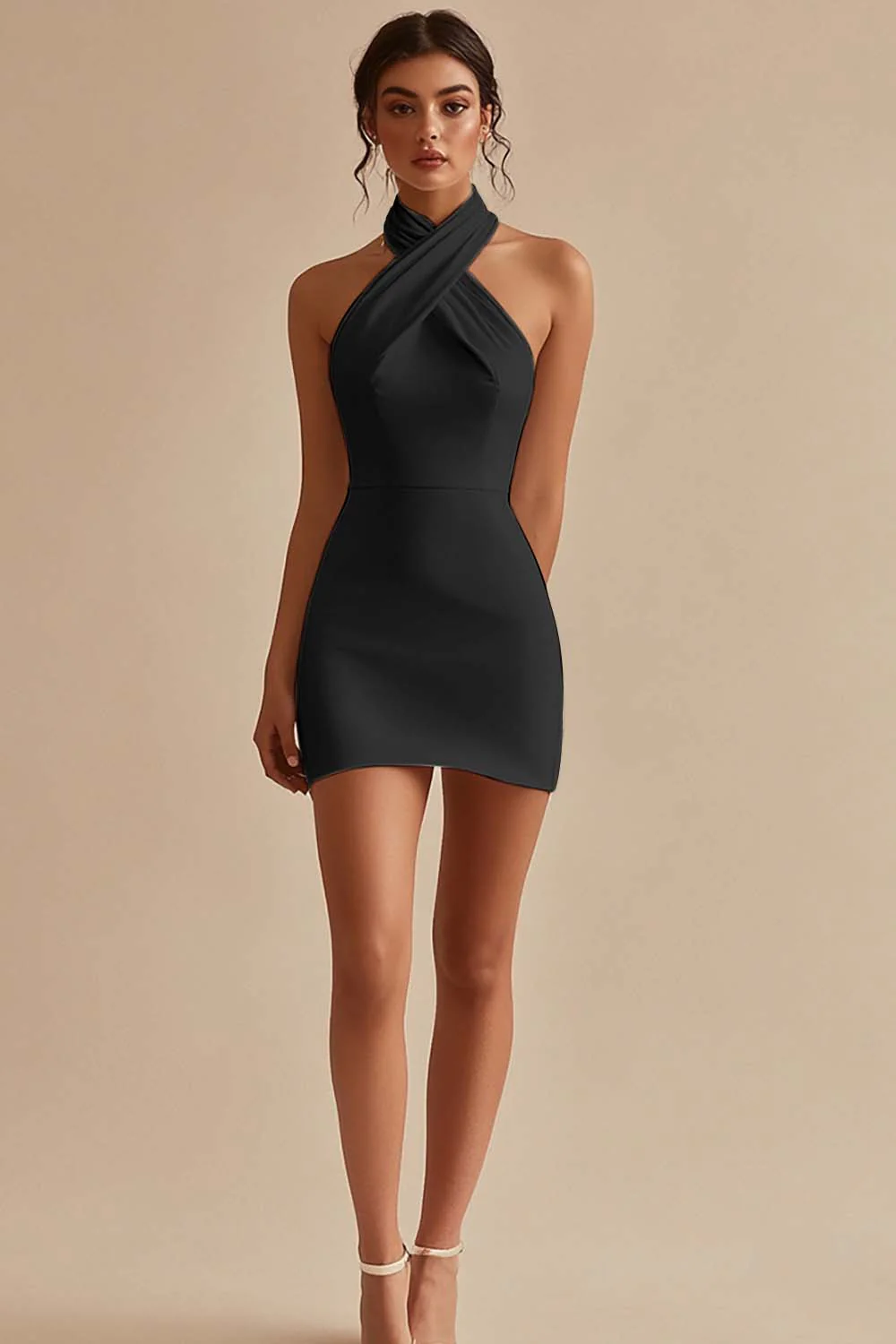 Halter Neck Bodycon Satin Short Little White Dress - JUORTHO