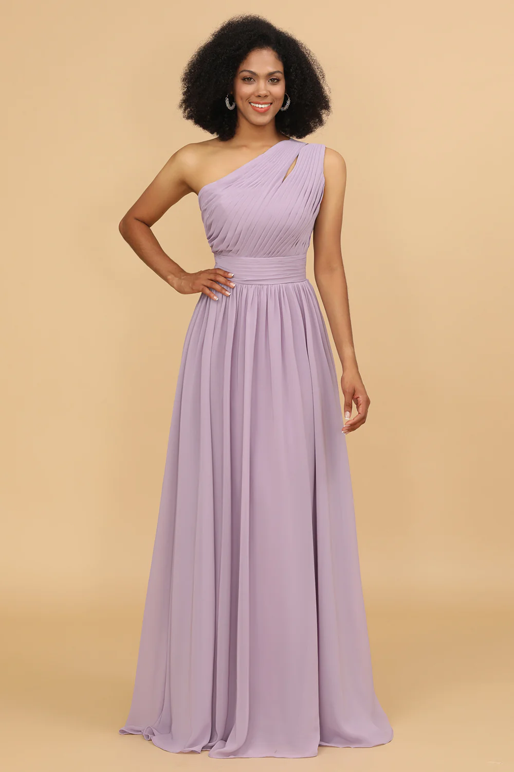 Lilac One Shoulder Chiffon Bridesmaid Dress - JUORTHO