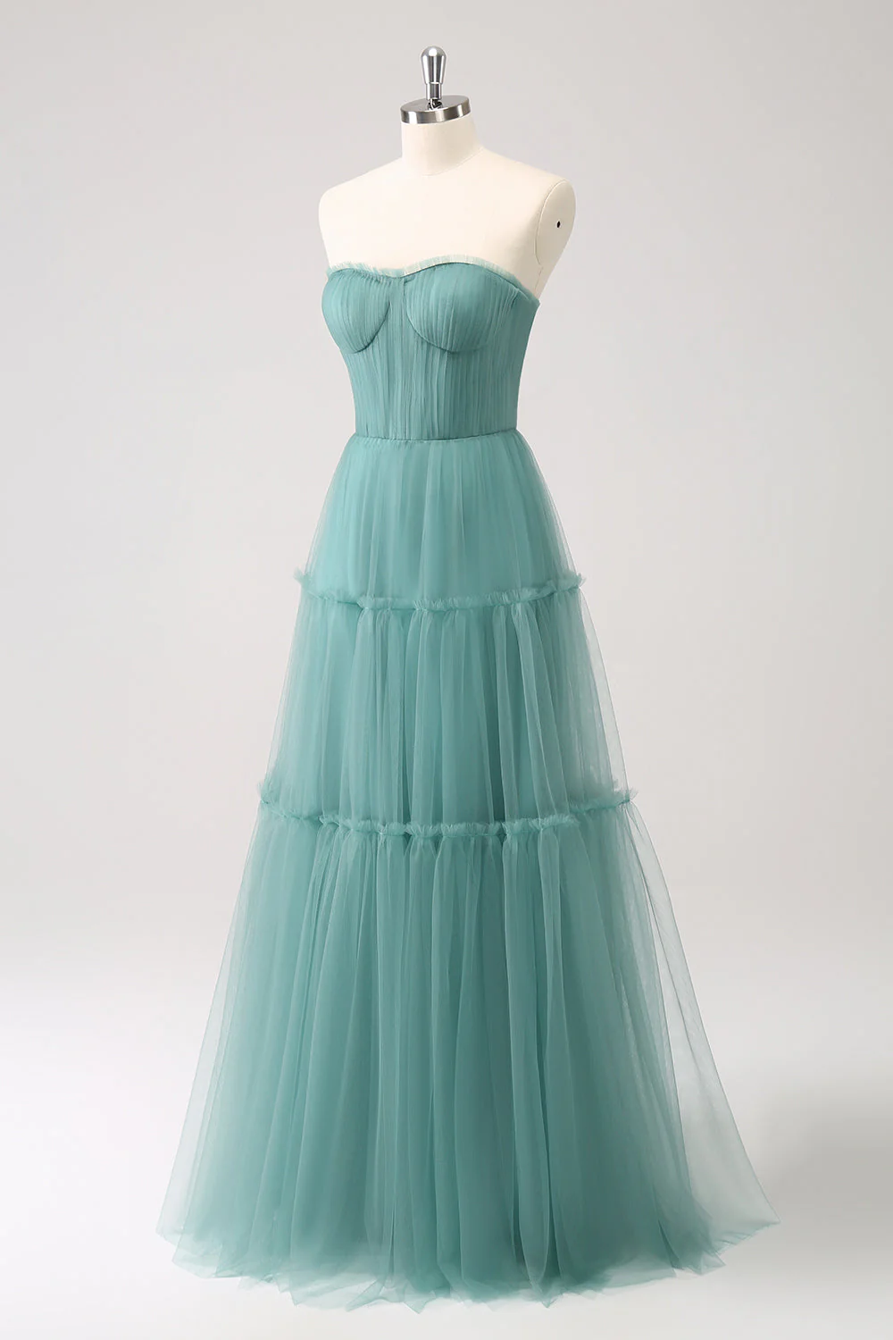 Eucalyptus Strapless Corset Tulle A-Line Bridesmaid Dress - JUORTHO